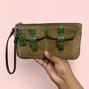 Vintage Coach Green and brown SOHO leather suede wristlet